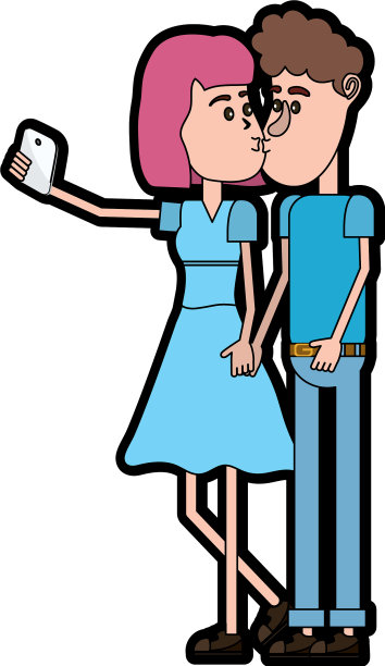 情侣接吻和用智能手机自拍图片下载