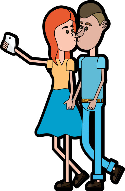 情侣接吻和用智能手机自拍图片下载