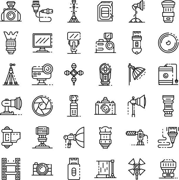 摄影师设备图标设置轮廓风格图片下载