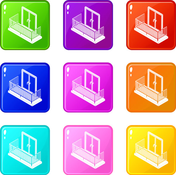 阳台与金属栅栏图标设置9颜色图片下载