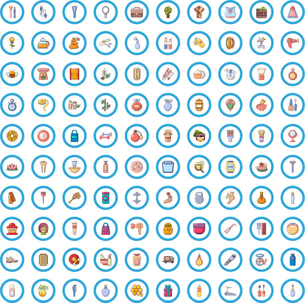 100美妆店的图标设置卡通风格图片下载