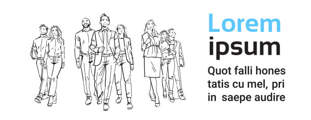 素描商人团队在白色上向前一步图片下载