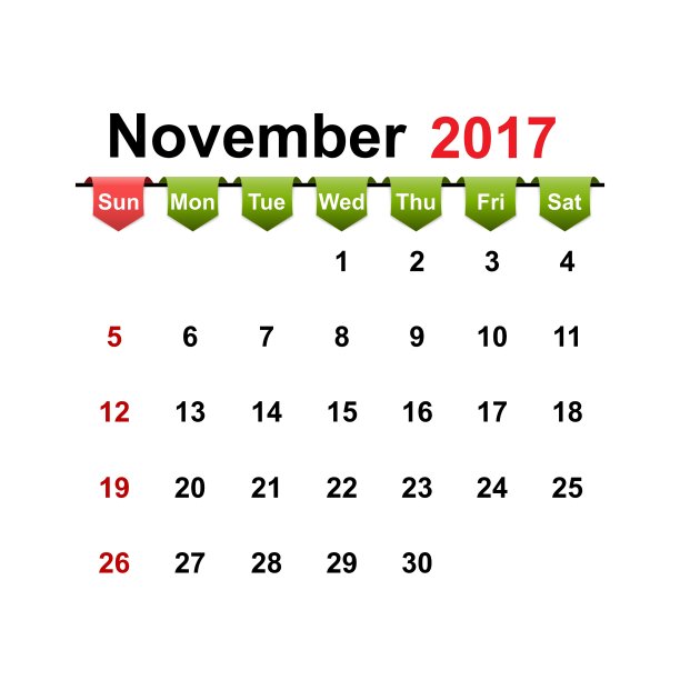 简单日历2017年11月月图片下载
