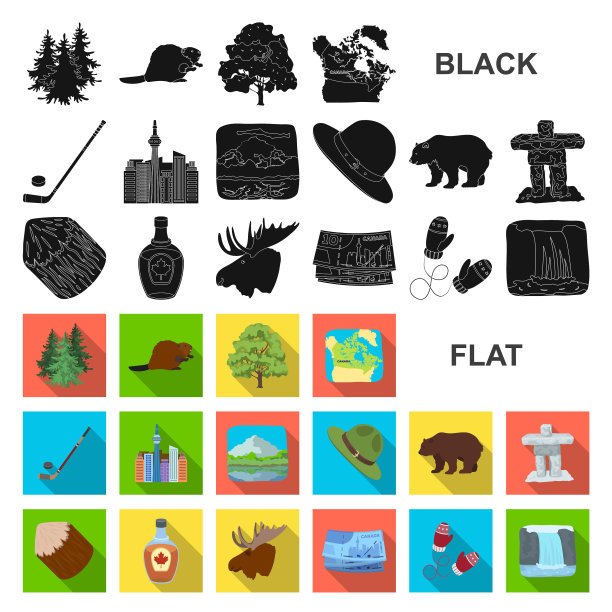 国家加拿大平面图标集合为图片下载