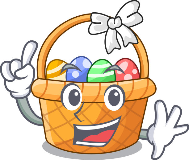 手指复活节篮子上面的木制卡通桌子图片下载