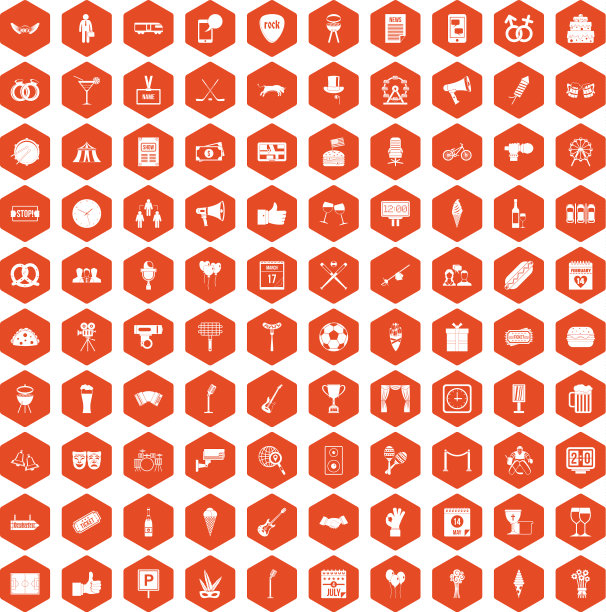 100个事件图标六边形橙色图片下载