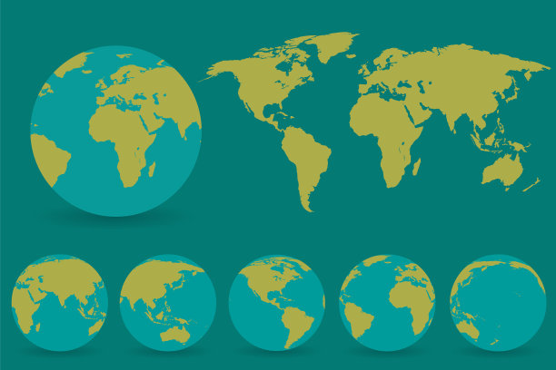 一套不同大陆的地球仪和一张地图图片下载