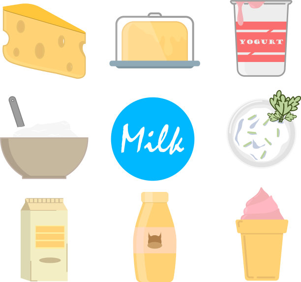 在白色背景上设置牛奶图标图片下载