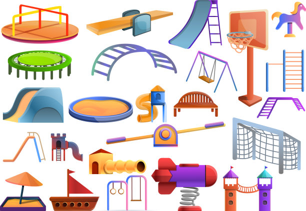 儿童游乐场图标设置卡通风格图片下载