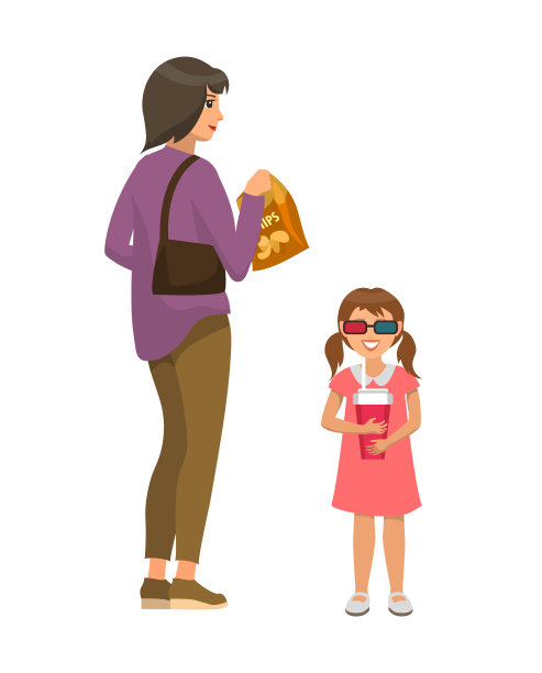 一个带着小女儿去看电影的女人图片下载