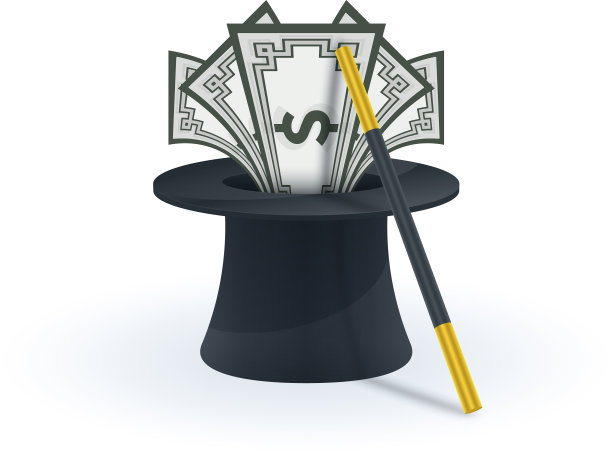 美元钞票帽子魔术棒图片下载