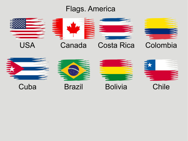 美国国家的旗帜设置北、中、南图片下载