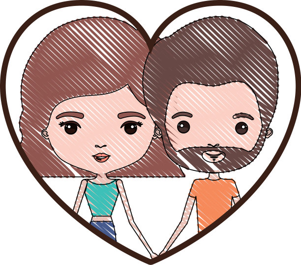 心形人像与彩色蜡笔剪影图片下载