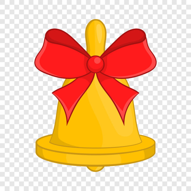 圣诞钟声与红色蝴蝶结图标卡通风格图片下载