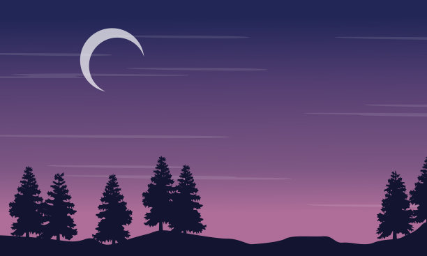 月光下的夜景树剪影图片下载