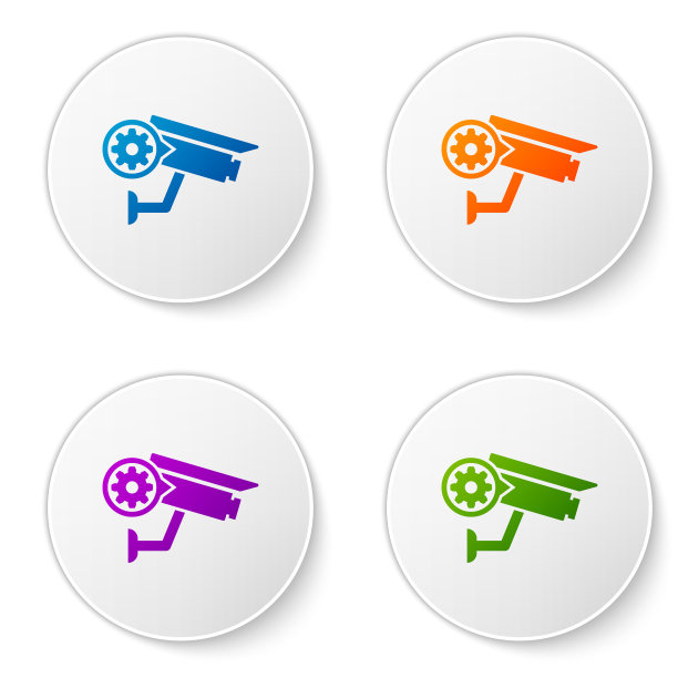 彩色安全摄像头和齿轮图标隔离开图片下载