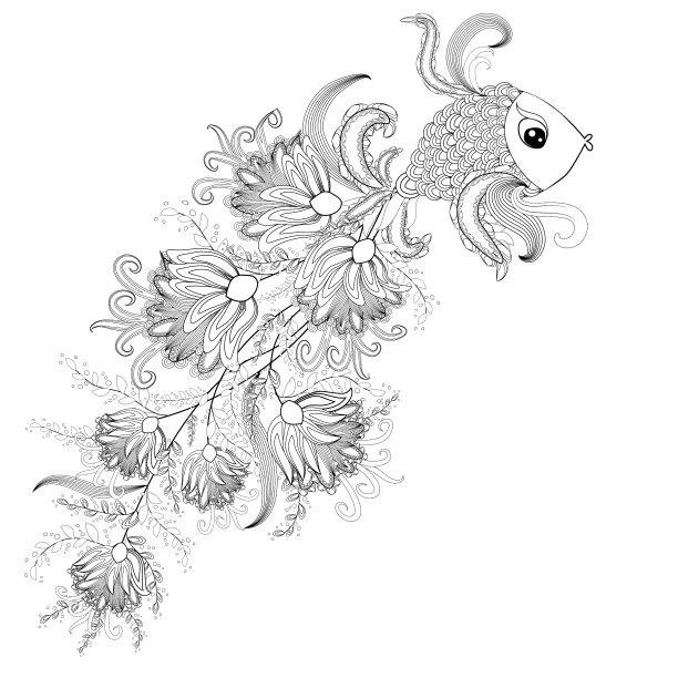 观赏性图形鱼花线图案图片下载