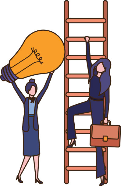 有楼梯和灯泡的女商人图片下载