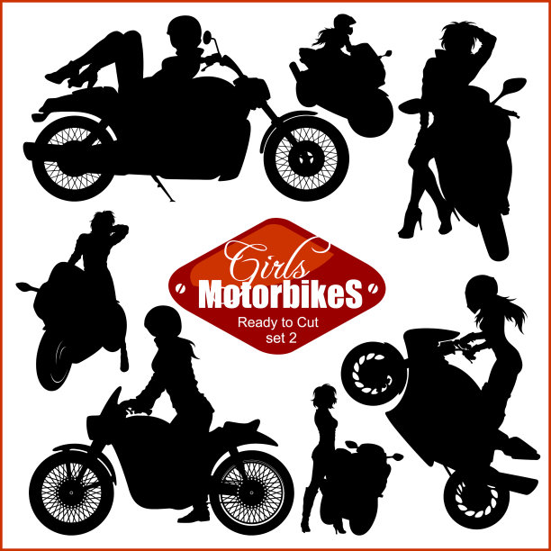剪影-妇女和摩托车-设置图片下载