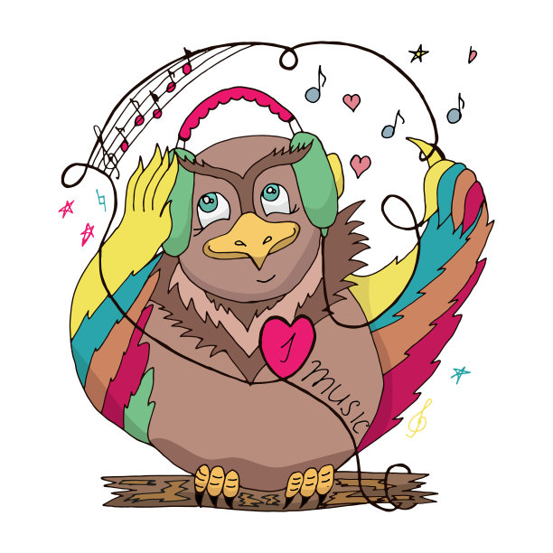 树枝上有彩色翅膀的猫头鹰图片下载