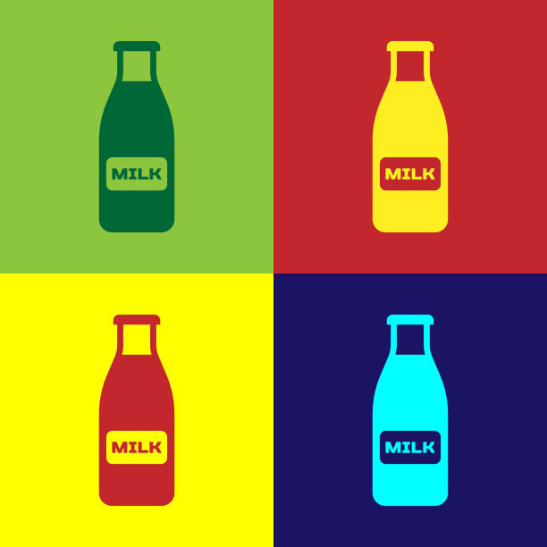 彩色封闭玻璃瓶与牛奶和盖图标图片下载