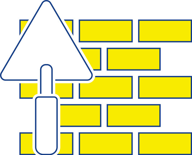 用泥铲砌成的标志砖墙图片下载