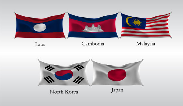 亚洲各国国旗飘扬图片下载
