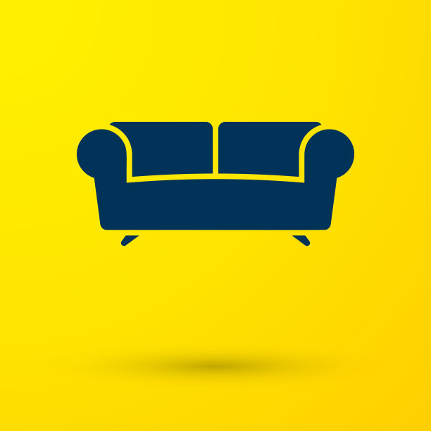 蓝色沙发图标孤立在黄色背景图片下载