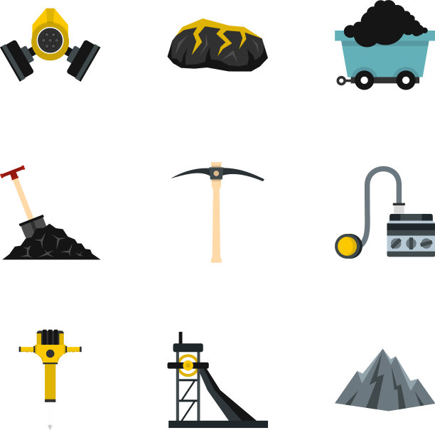矿工设备图标设置平面风格图片下载