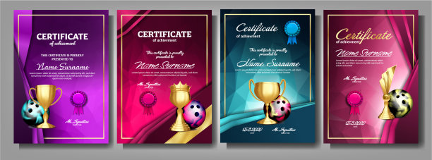 保龄球比赛证书和金杯文凭图片下载