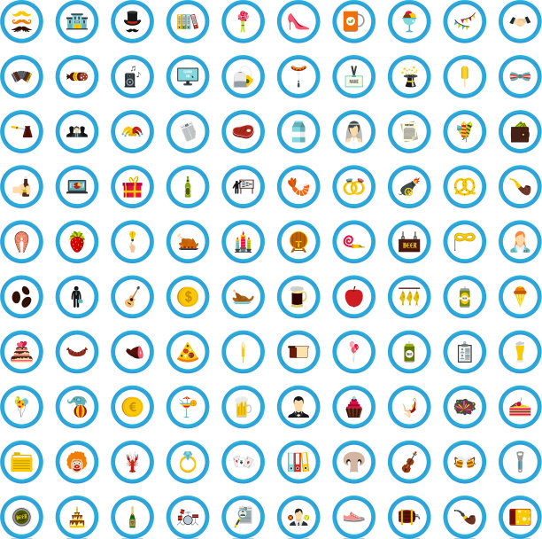 100家宴会公司图标设置扁平风格图片下载