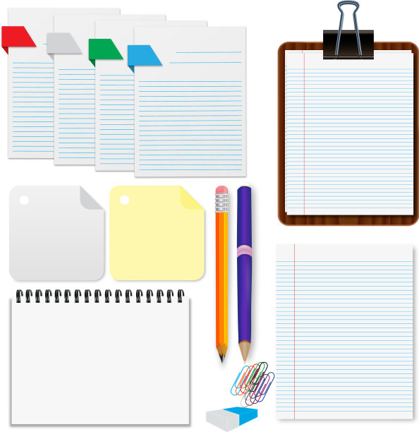 Set paper sheets铅笔文具图片下载