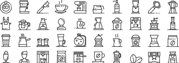 咖啡师图标设置轮廓风格图片下载