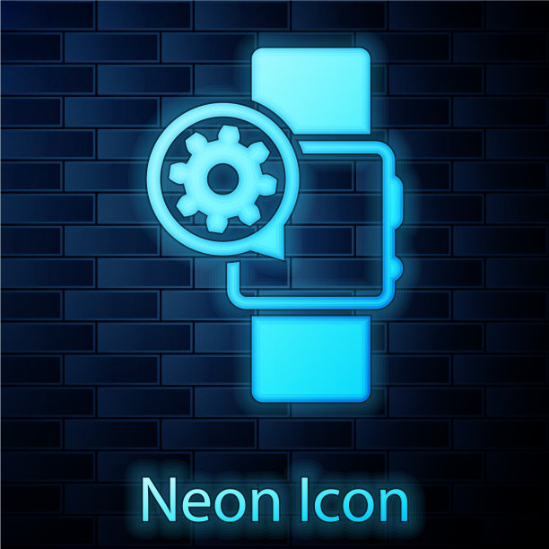 发光的霓虹灯智能手表和齿轮图标隔离图片下载