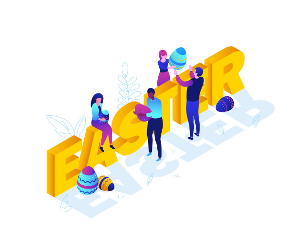 复活节快乐-现代多彩等距图片下载