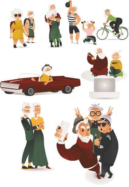 扁平的老年人有乐趣的闲逛图片下载