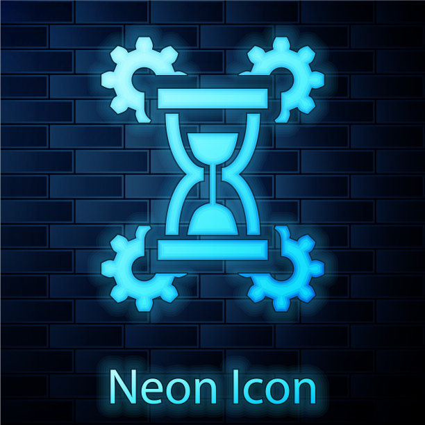 发光的霓虹沙漏和齿轮图标隔离图片下载