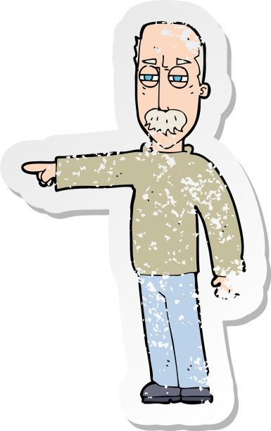 一个卡通老人的复古忧伤贴纸图片下载