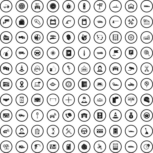 100个汽车服务中心图标设置简约风格图片下载
