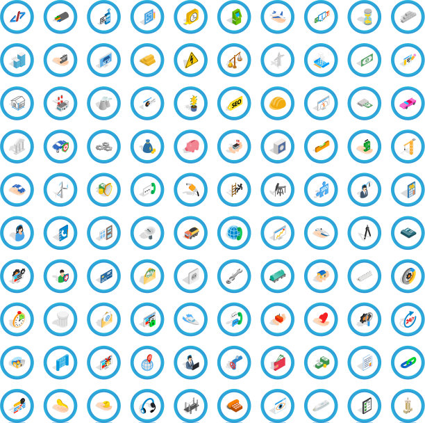 100公司图标设置等距3d风格图片下载