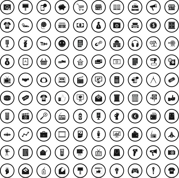100个营销图标设置简单的风格图片下载