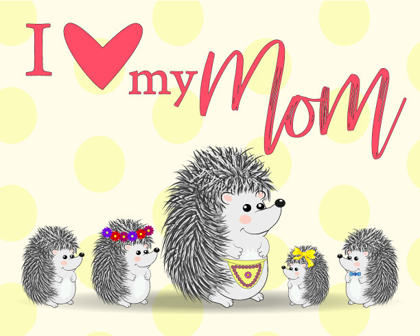 母亲节贺卡刺猬抱着心图片下载