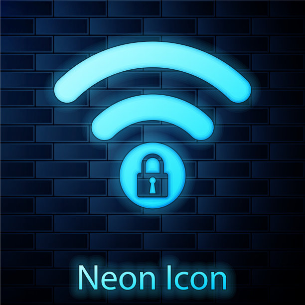 发光的霓虹灯wifi锁定标志图标隔离图片下载