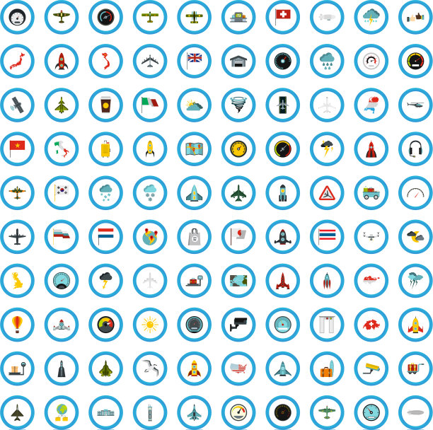 100个空运图标设置扁平风格图片下载