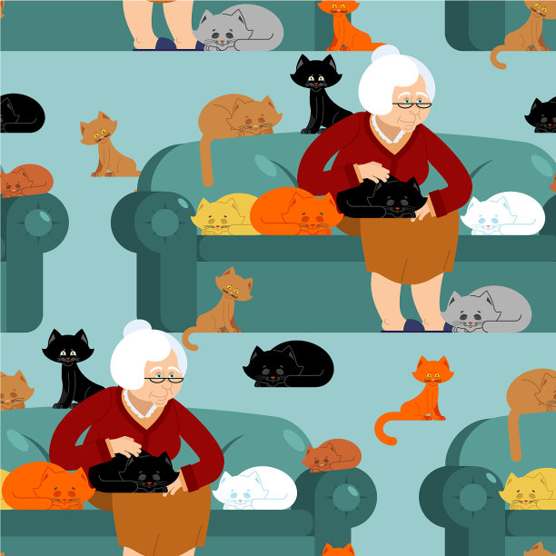 猫夫人的图案奶奶和猫坐在一起图片下载