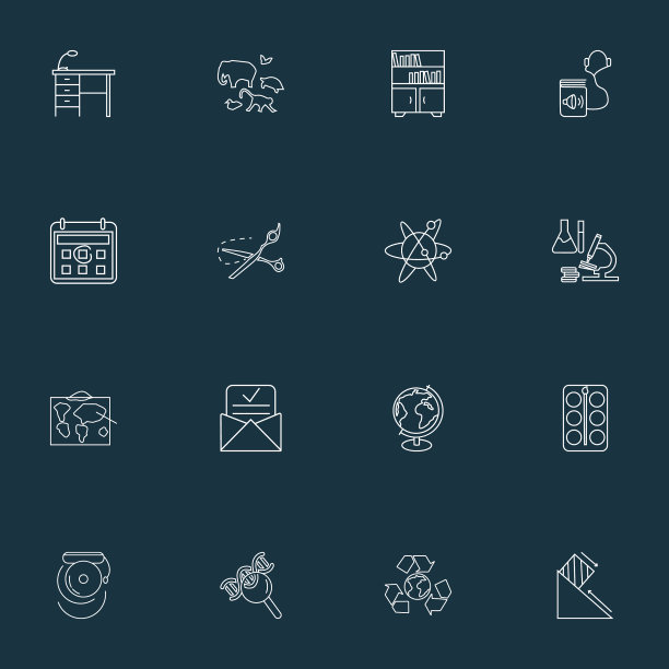 学校图标线条风格设置与生态地球仪图片下载