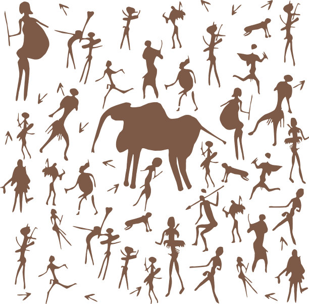 一套石器时代的岩画古代艺术图片下载