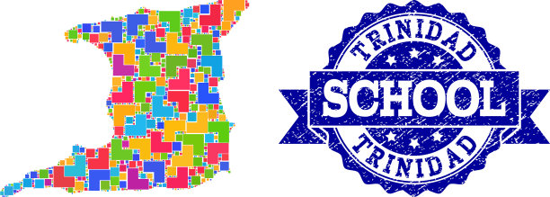 马赛克地图和特立尼达岛划痕学校图片下载
