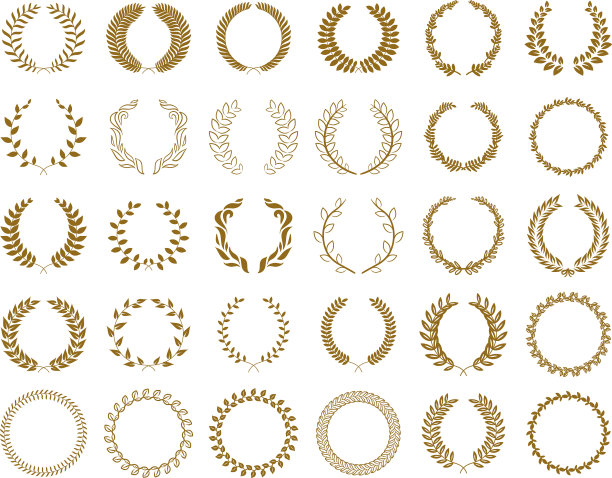 一套金奖桂冠花环和树枝上图片下载