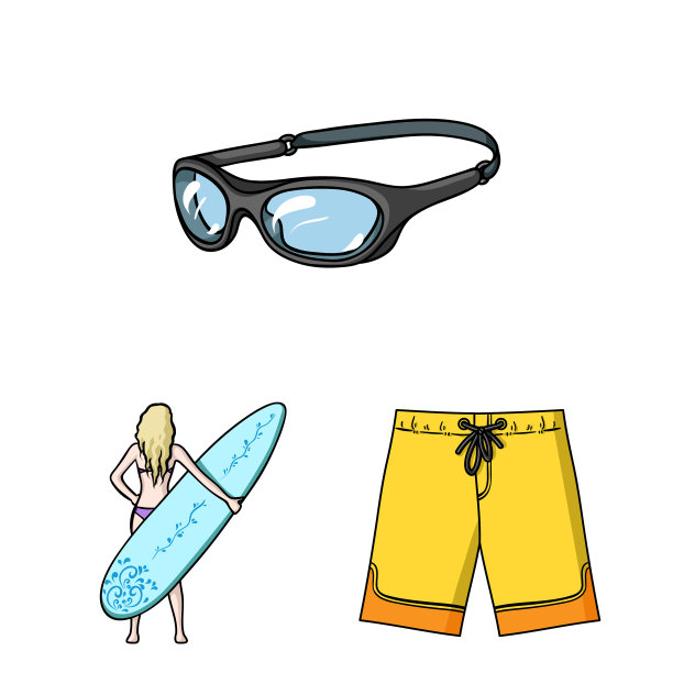 冲浪和极端卡通图标设置图片下载